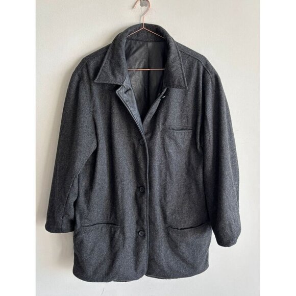 111 State Mens Long Sleeve Reversible Leather Wool Long Jacket Black Sz M/L - Picture 2 of 10